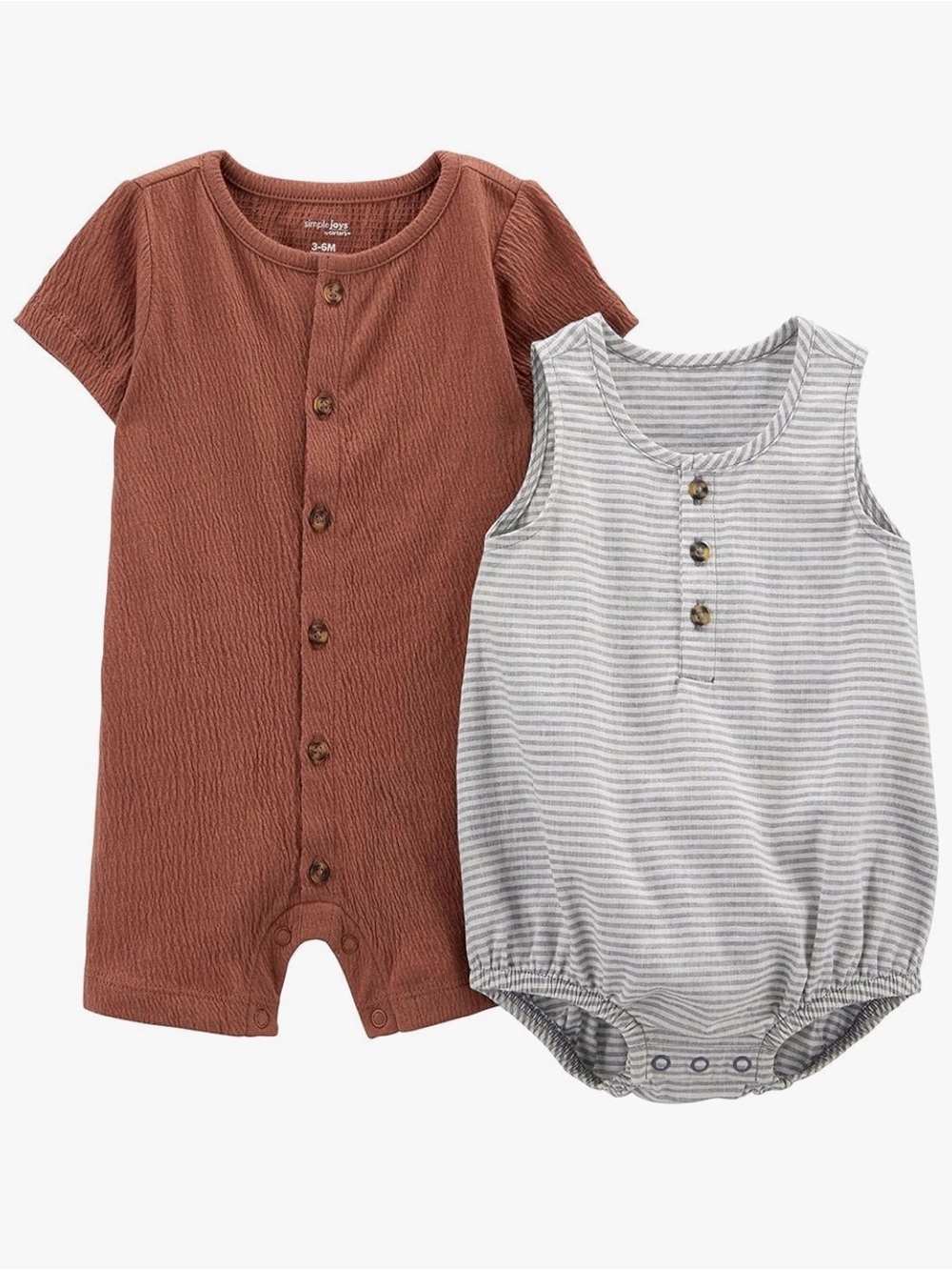 2-Pack Baby Romper Set - Rust & Gray Stripe